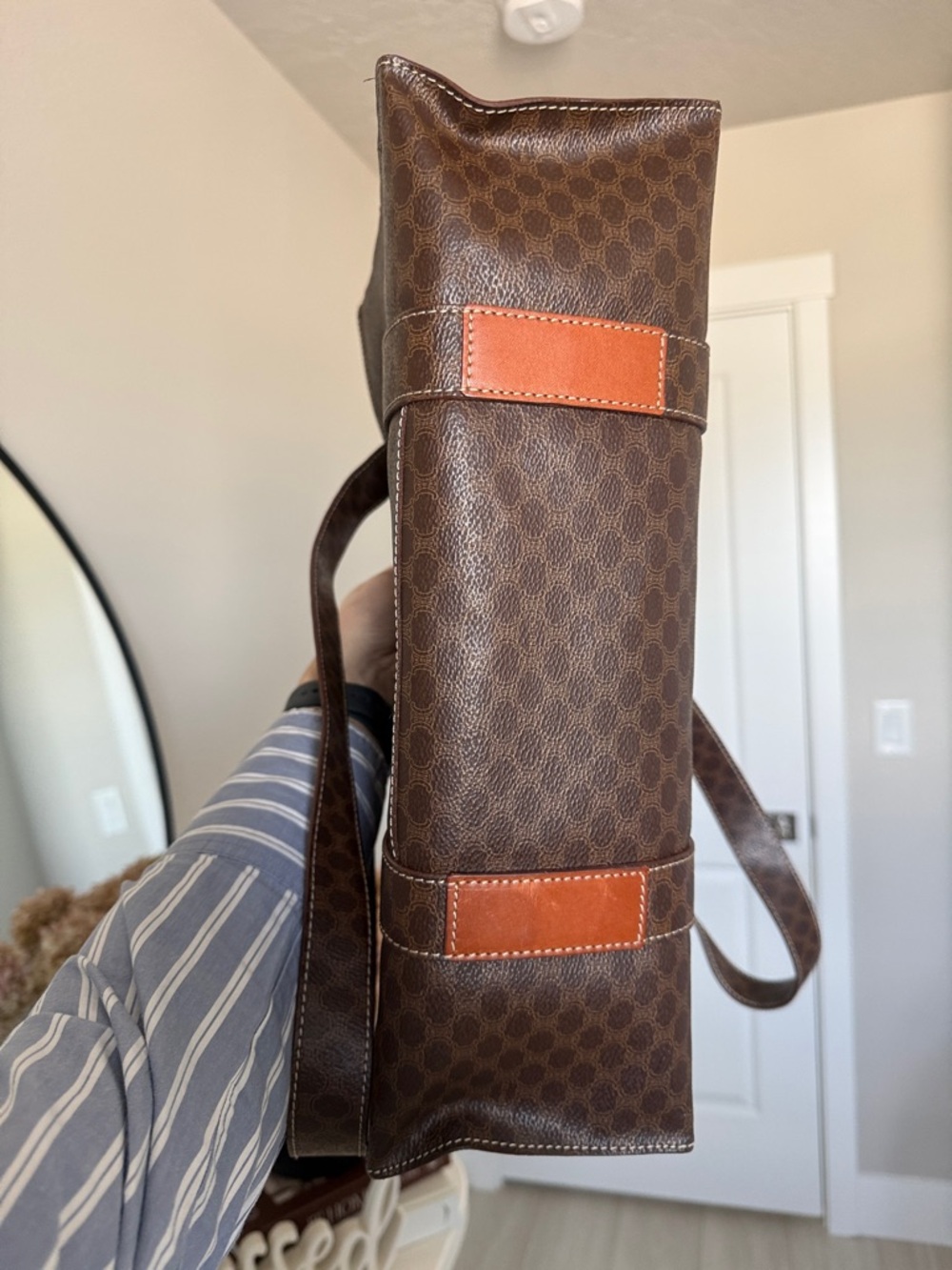 Celine Brown Monogram Tote with Tan Leather Patch - Picture 9 of 15
